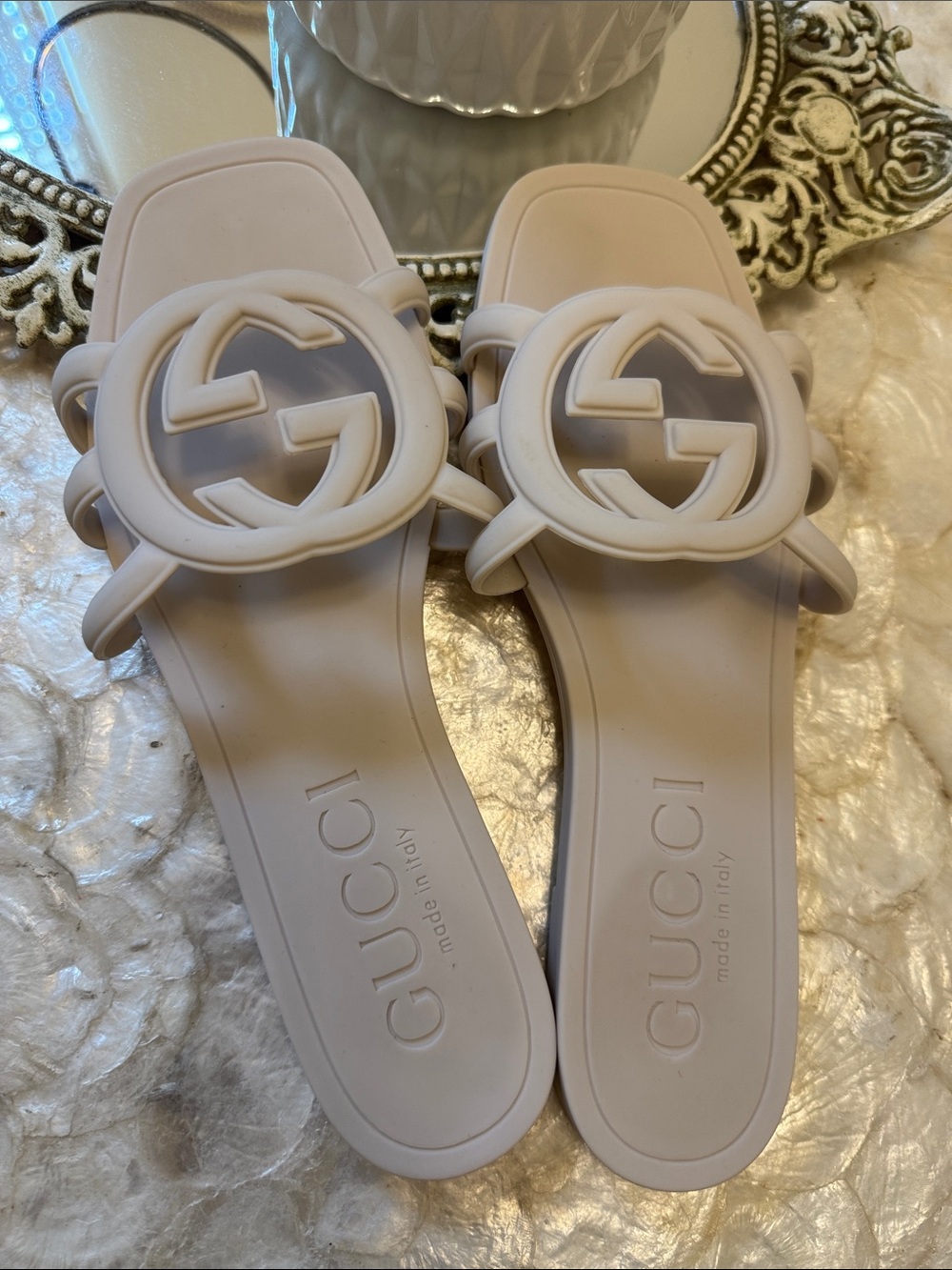 Neutral Cream GG Rubber Slide Sandals